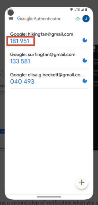 A mobile phone view showing a verification code