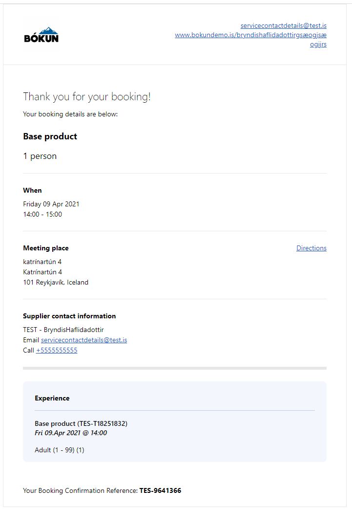 Booking confirmation email